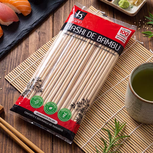 Pacote de hashi de bambu Kozin com 100 pares sobre esteira de bambu